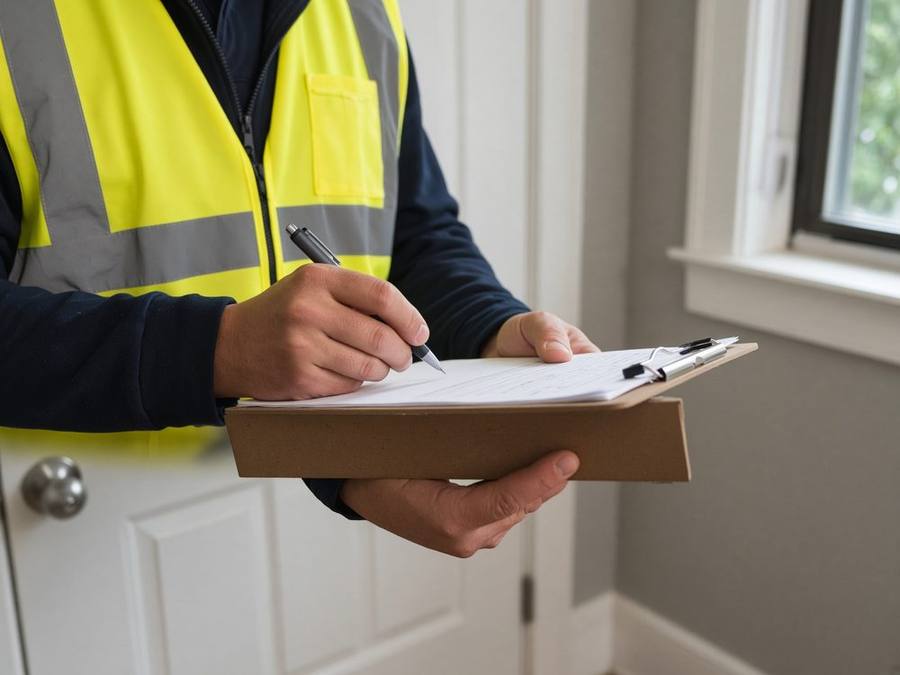 Inspector documenting findings on a clipboard