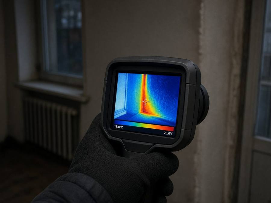 Thermal camera scanning an interior wall
